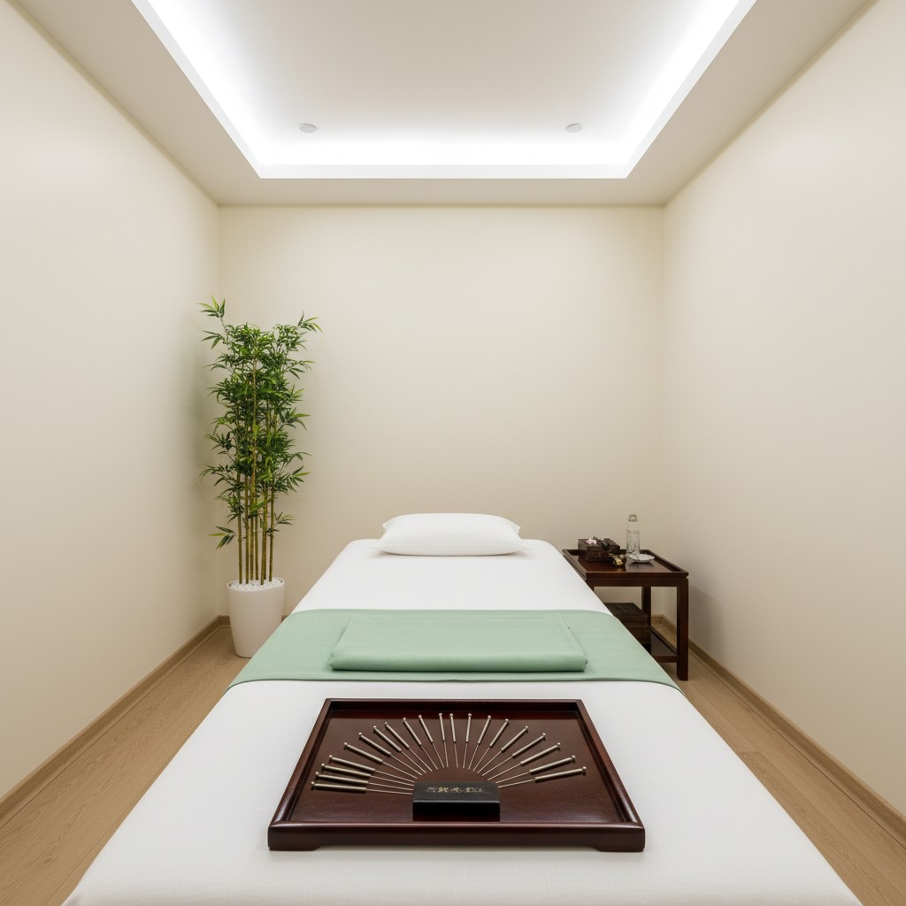 Sala de acupuntura. Currais, estoque de agulhas, galpão.